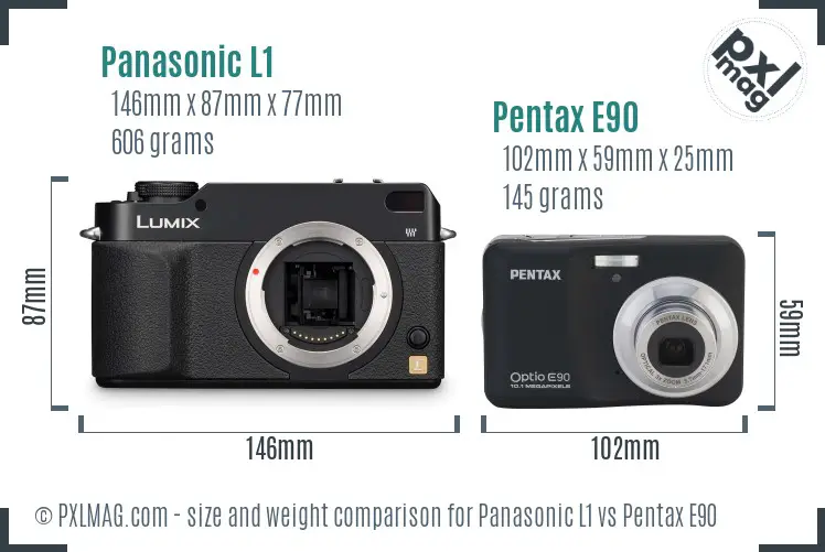Panasonic L1 vs Pentax E90 size comparison