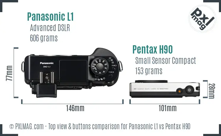 Panasonic L1 vs Pentax H90 top view buttons comparison
