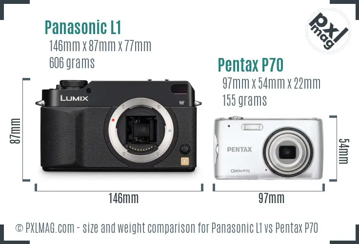 Panasonic L1 vs Pentax P70 size comparison