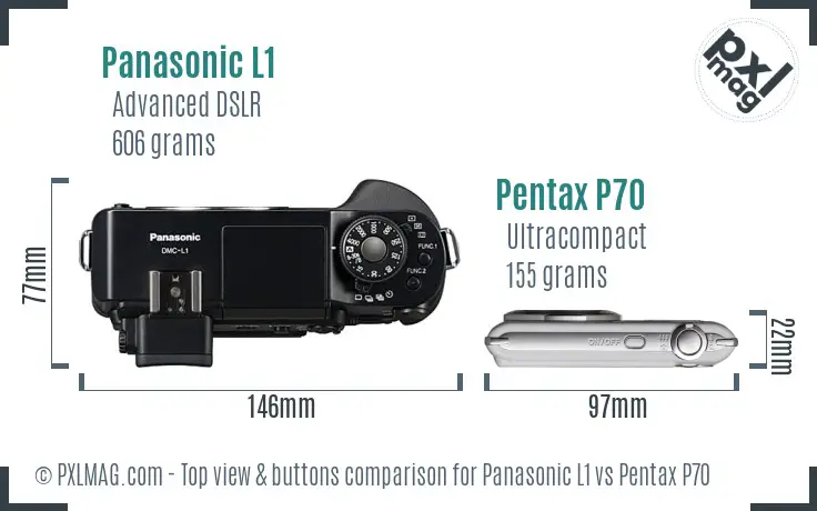Panasonic L1 vs Pentax P70 top view buttons comparison