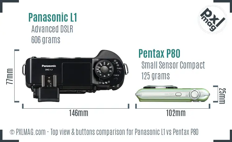 Panasonic L1 vs Pentax P80 top view buttons comparison