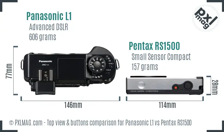 Panasonic L1 vs Pentax RS1500 top view buttons comparison