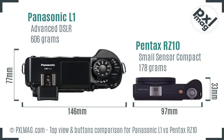 Panasonic L1 vs Pentax RZ10 top view buttons comparison