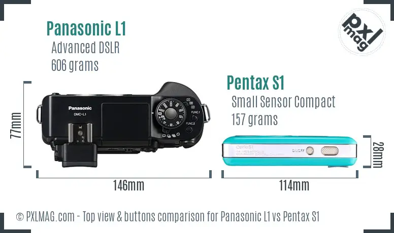 Panasonic L1 vs Pentax S1 top view buttons comparison