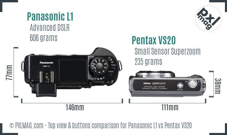 Panasonic L1 vs Pentax VS20 top view buttons comparison