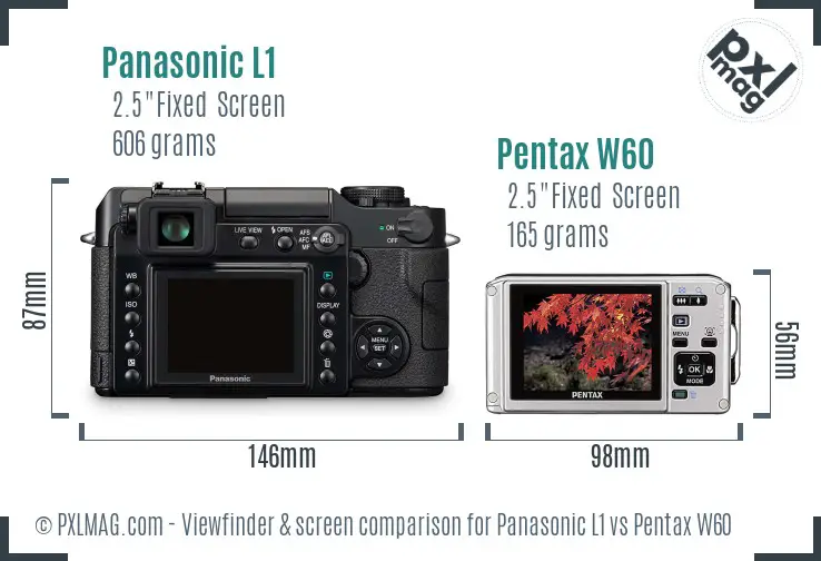 Panasonic L1 vs Pentax W60 Screen and Viewfinder comparison
