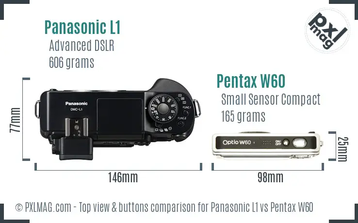 Panasonic L1 vs Pentax W60 top view buttons comparison