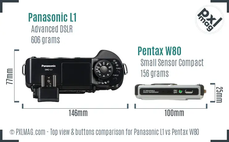 Panasonic L1 vs Pentax W80 top view buttons comparison