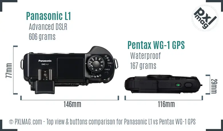 Panasonic L1 vs Pentax WG-1 GPS top view buttons comparison