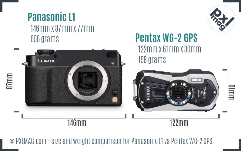 Panasonic L1 vs Pentax WG-2 GPS size comparison