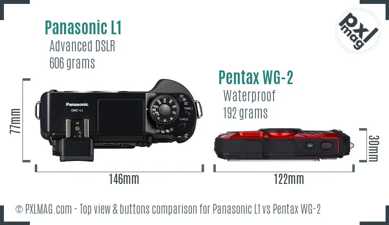 Panasonic L1 vs Pentax WG-2 top view buttons comparison