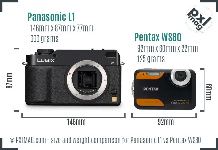 Panasonic L1 vs Pentax WS80 size comparison