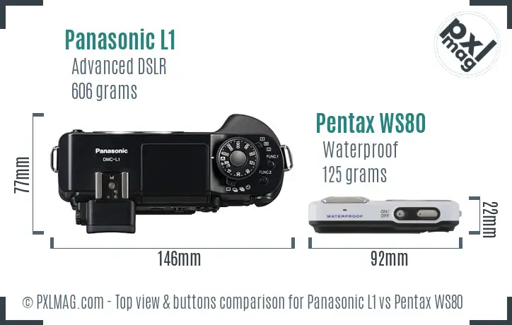 Panasonic L1 vs Pentax WS80 top view buttons comparison