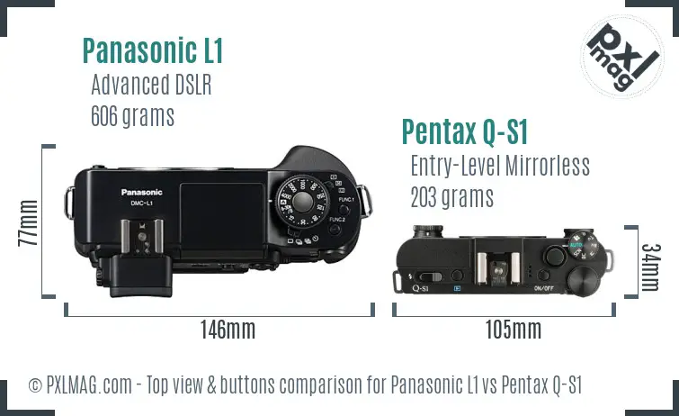 Panasonic L1 vs Pentax Q-S1 top view buttons comparison