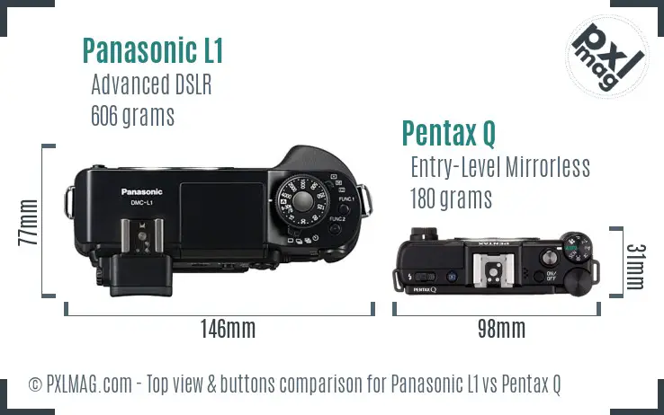 Panasonic L1 vs Pentax Q top view buttons comparison