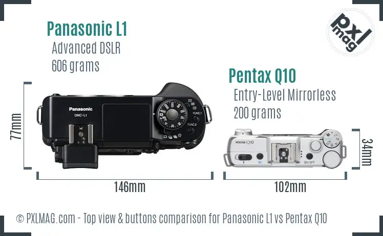 Panasonic L1 vs Pentax Q10 top view buttons comparison