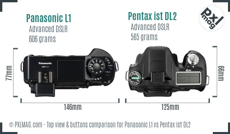 Panasonic L1 vs Pentax ist DL2 top view buttons comparison