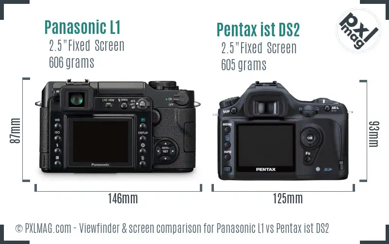 Panasonic L1 vs Pentax ist DS2 Screen and Viewfinder comparison