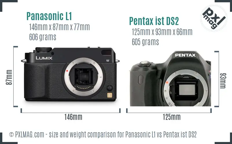 Panasonic L1 vs Pentax ist DS2 size comparison