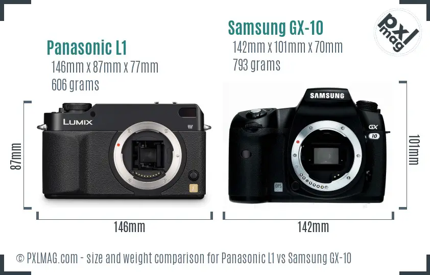 Panasonic L1 vs Samsung GX-10 size comparison