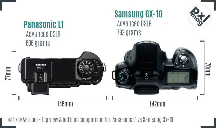 Panasonic L1 vs Samsung GX-10 top view buttons comparison
