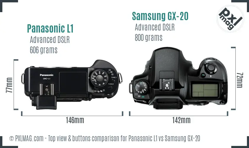 Panasonic L1 vs Samsung GX-20 top view buttons comparison