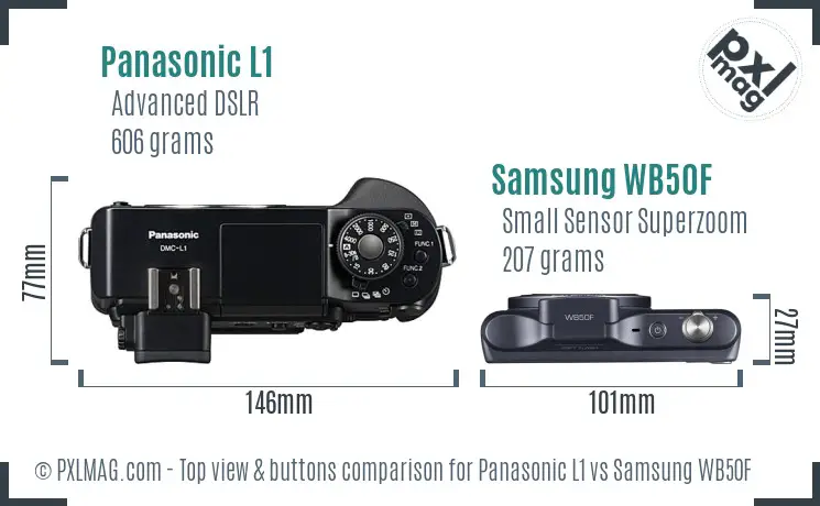 Panasonic L1 vs Samsung WB50F top view buttons comparison