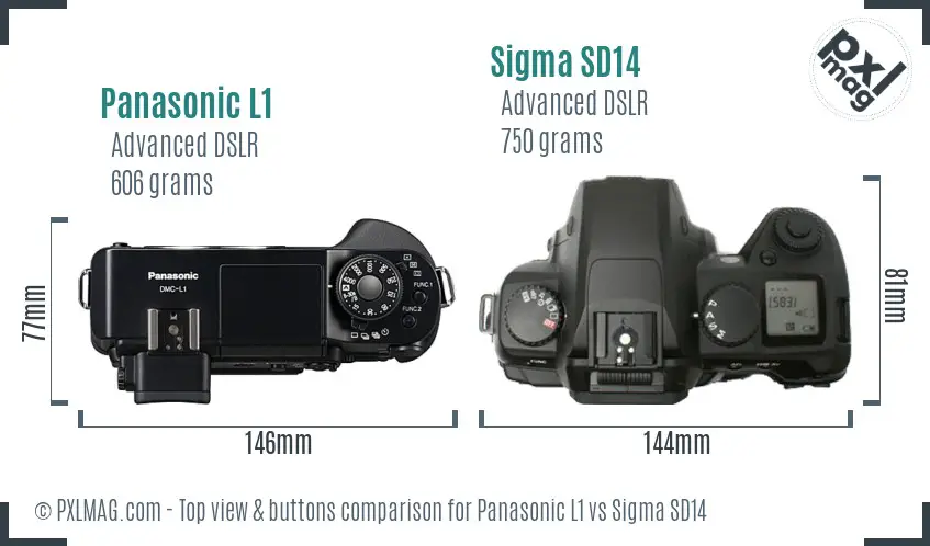 Panasonic L1 vs Sigma SD14 top view buttons comparison