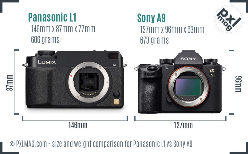 Panasonic L1 vs Sony A9 size comparison