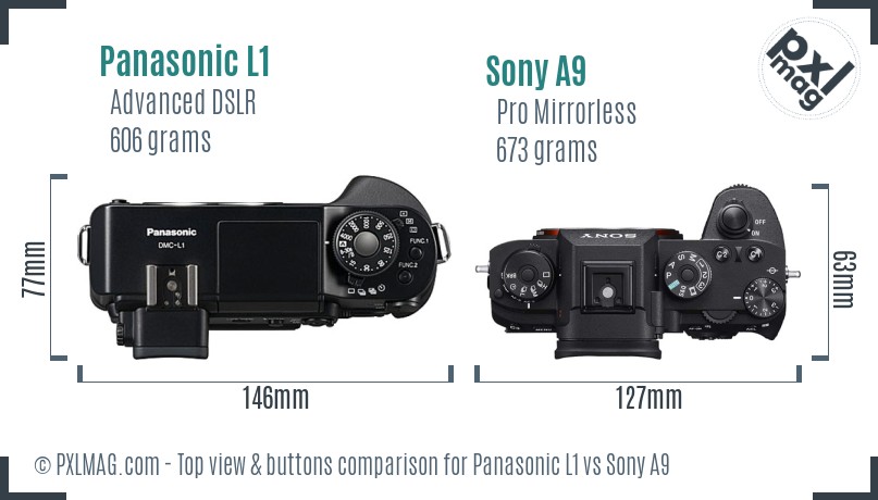 Panasonic L1 vs Sony A9 top view buttons comparison