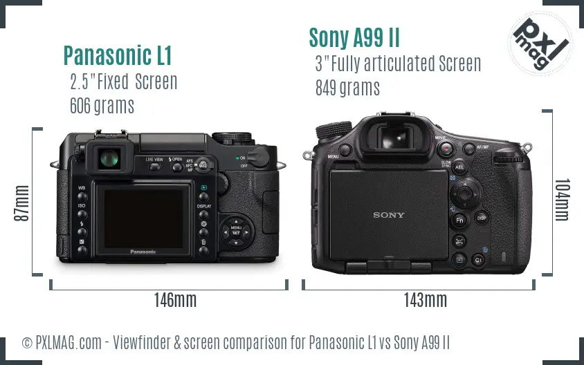 Panasonic L1 vs Sony A99 II Screen and Viewfinder comparison