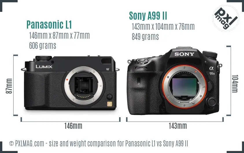 Panasonic L1 vs Sony A99 II size comparison
