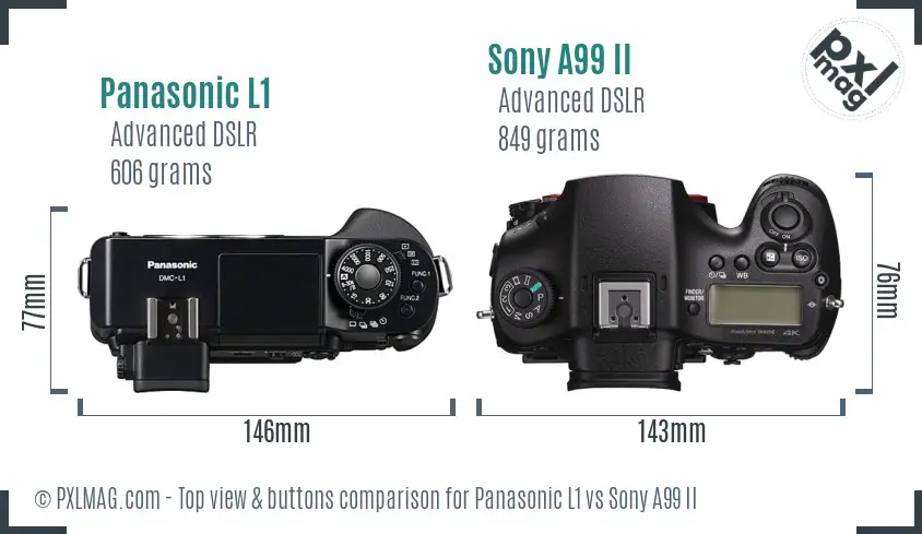 Panasonic L1 vs Sony A99 II top view buttons comparison