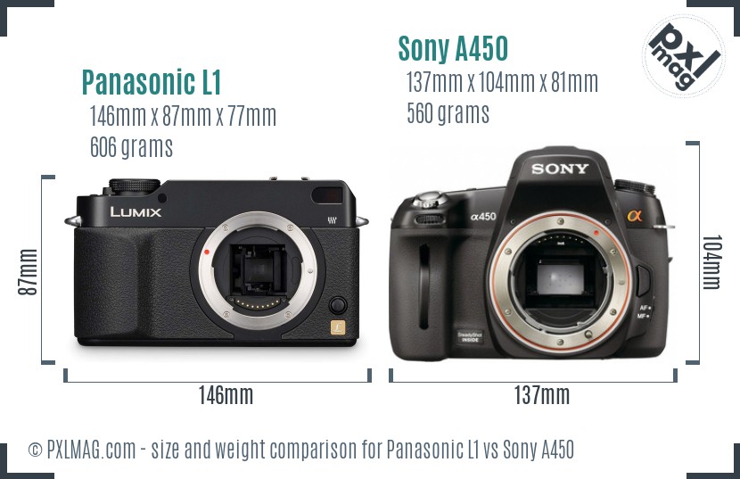 Panasonic L1 vs Sony A450 size comparison Panasonic L1 vs Sony A450 size comparison