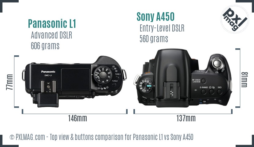 Panasonic L1 vs Sony A450 top view buttons comparison