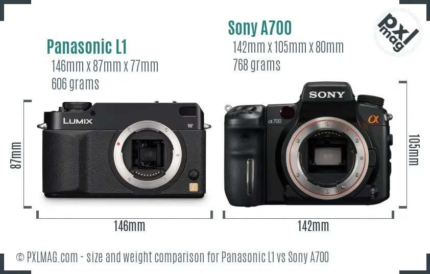 Panasonic L1 vs Sony A700 size comparison