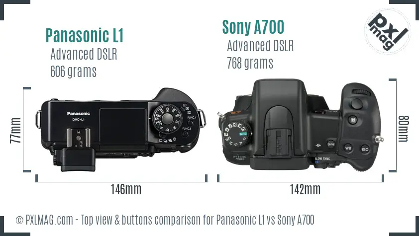 Panasonic L1 vs Sony A700 top view buttons comparison