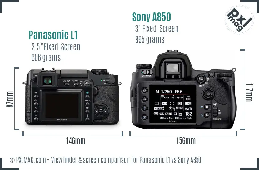 Panasonic L1 vs Sony A850 Screen and Viewfinder comparison