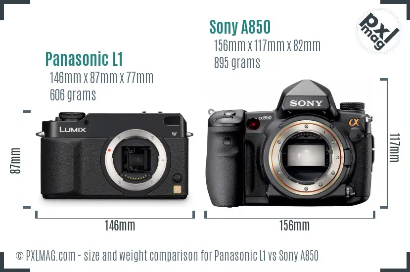 Panasonic L1 vs Sony A850 size comparison