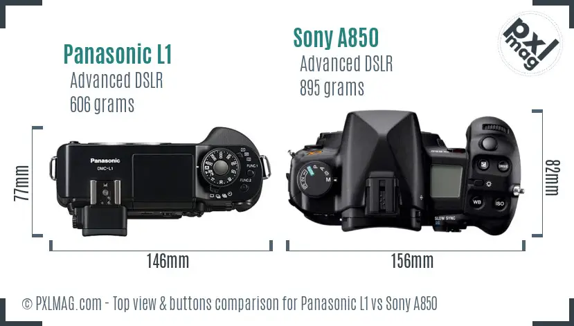 Panasonic L1 vs Sony A850 top view buttons comparison