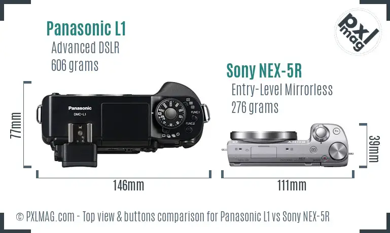 Panasonic L1 vs Sony NEX-5R top view buttons comparison Panasonic L1 vs Sony NEX-5R top view buttons comparison