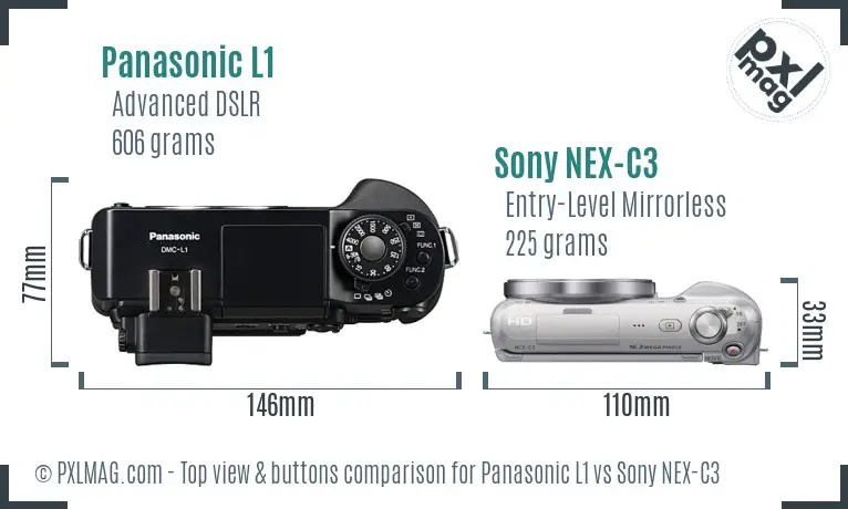 Panasonic L1 vs Sony NEX-C3 top view buttons comparison