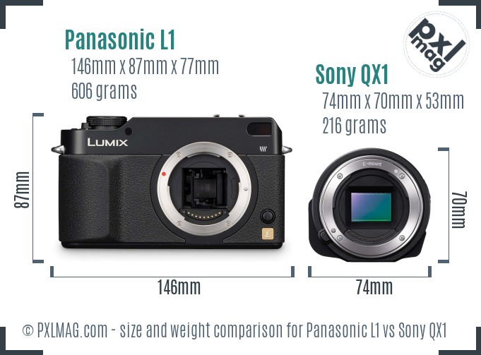 Panasonic L1 vs Sony QX1 size comparison