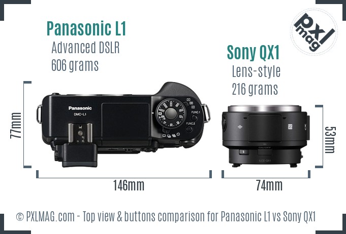 Panasonic L1 vs Sony QX1 top view buttons comparison