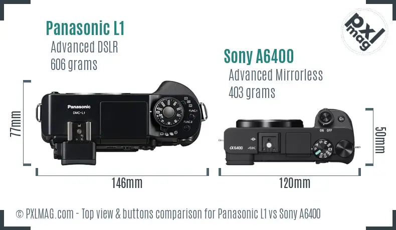 Panasonic L1 vs Sony A6400 top view buttons comparison