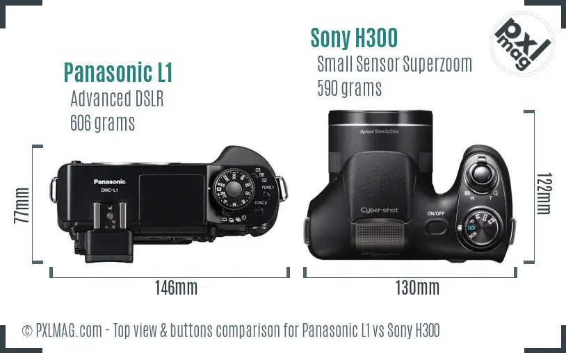 Panasonic L1 vs Sony H300 top view buttons comparison Panasonic L1 vs Sony H300 top view buttons comparison