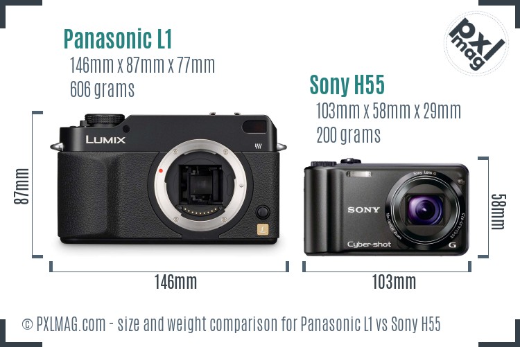 Panasonic L1 vs Sony H55 size comparison