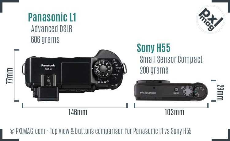 Panasonic L1 vs Sony H55 top view buttons comparison