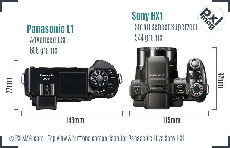 Panasonic L1 vs Sony HX1 top view buttons comparison