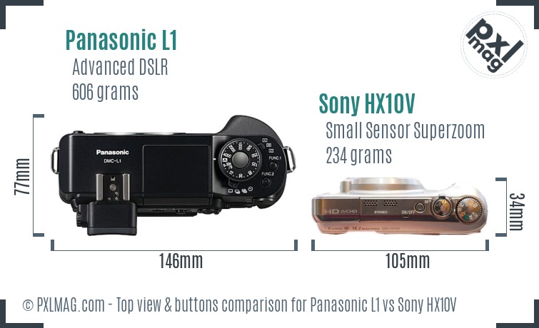 Panasonic L1 vs Sony HX10V top view buttons comparison